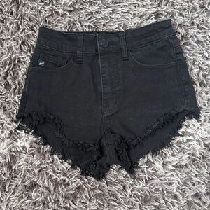 KanCan Black High-Rise Distressed Hem Denim Shorts